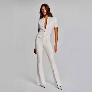 SER.O.YA
Fallon Button-Front Flared white Denim Jumpsuit Size M